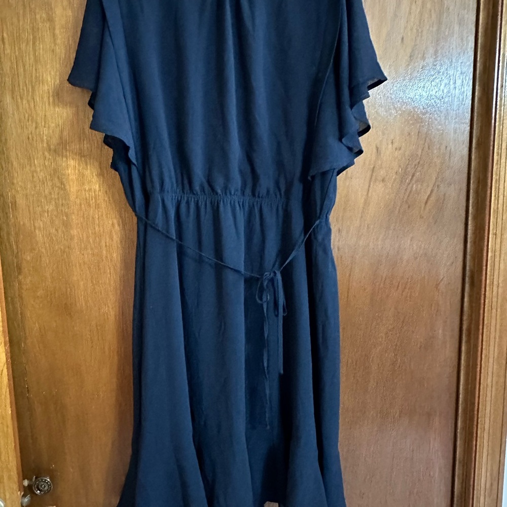 Gilli Blue V-Neck Flutter Sleeve High Low Dress